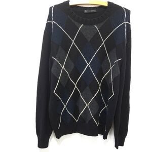 RUFFO Sweater Mens 100% Wool Argyle Jumper Black Size XL (50)